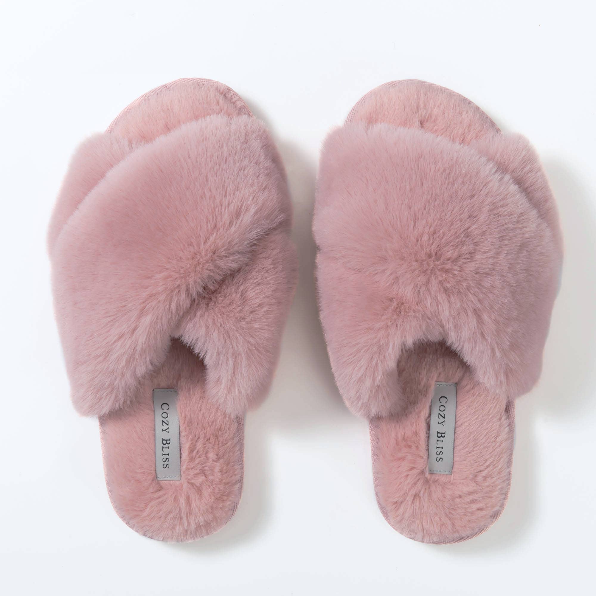 Womens Slip On Open Back Mule Slippers with Faux Fur Inners and Zig Zag Ladies